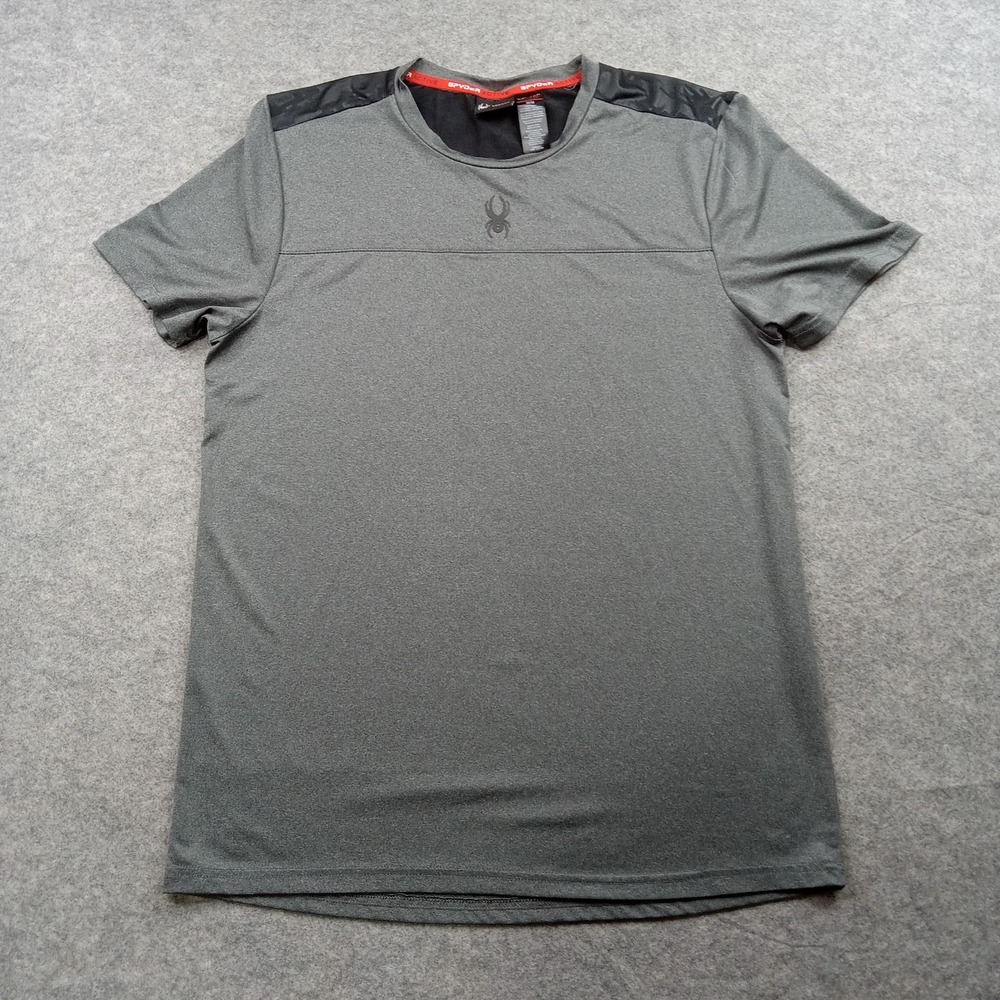 Spyder Shirt Mens Medium Gray‎ Active Performance Athletic Short Sleeve Basic
